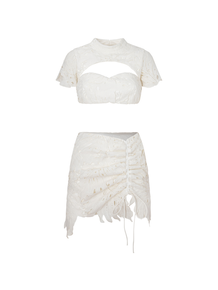 Conjunto de 3 piezas falda, bandeau y mangas "Gardenia" - Blanco 