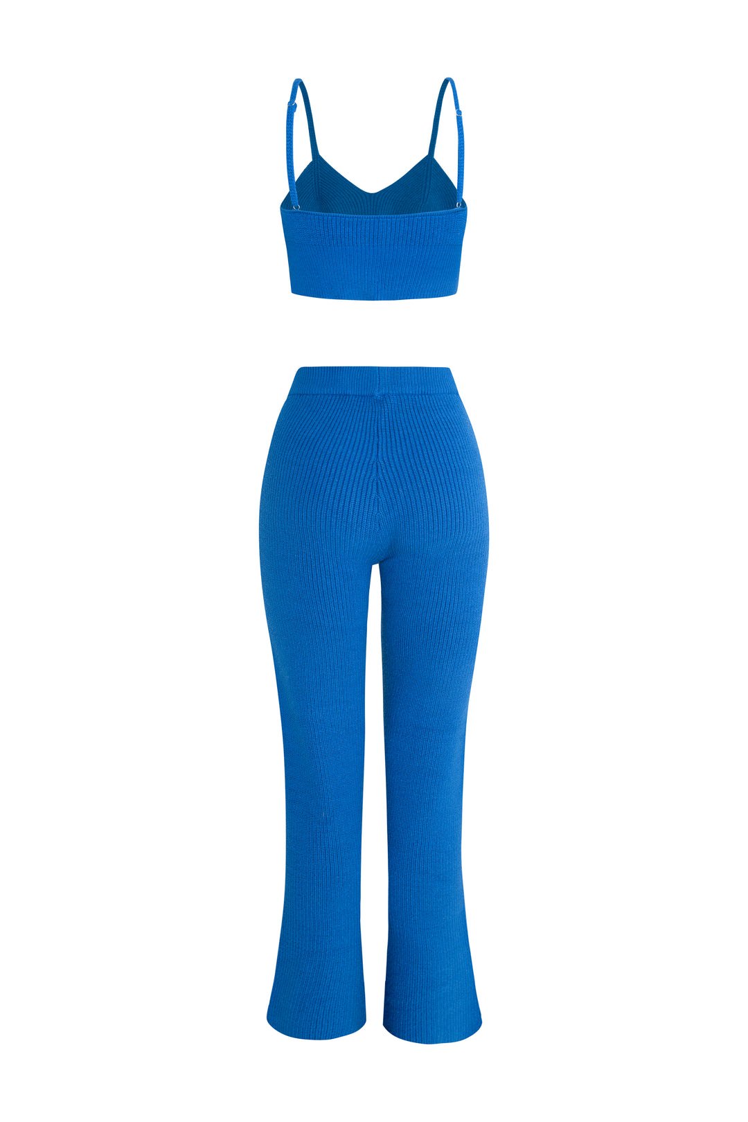 Bleu - Ensemble pantalon tricoté à ourlet fendu « Automne », pull court à double fermeture éclair et ensemble de vêtements d'intérieur brassière