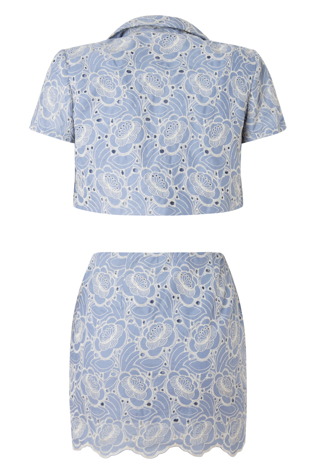 "Topaz" Embroidered Mini Skirt, Bralet & Cropped Jacket 3 Piece - Blue